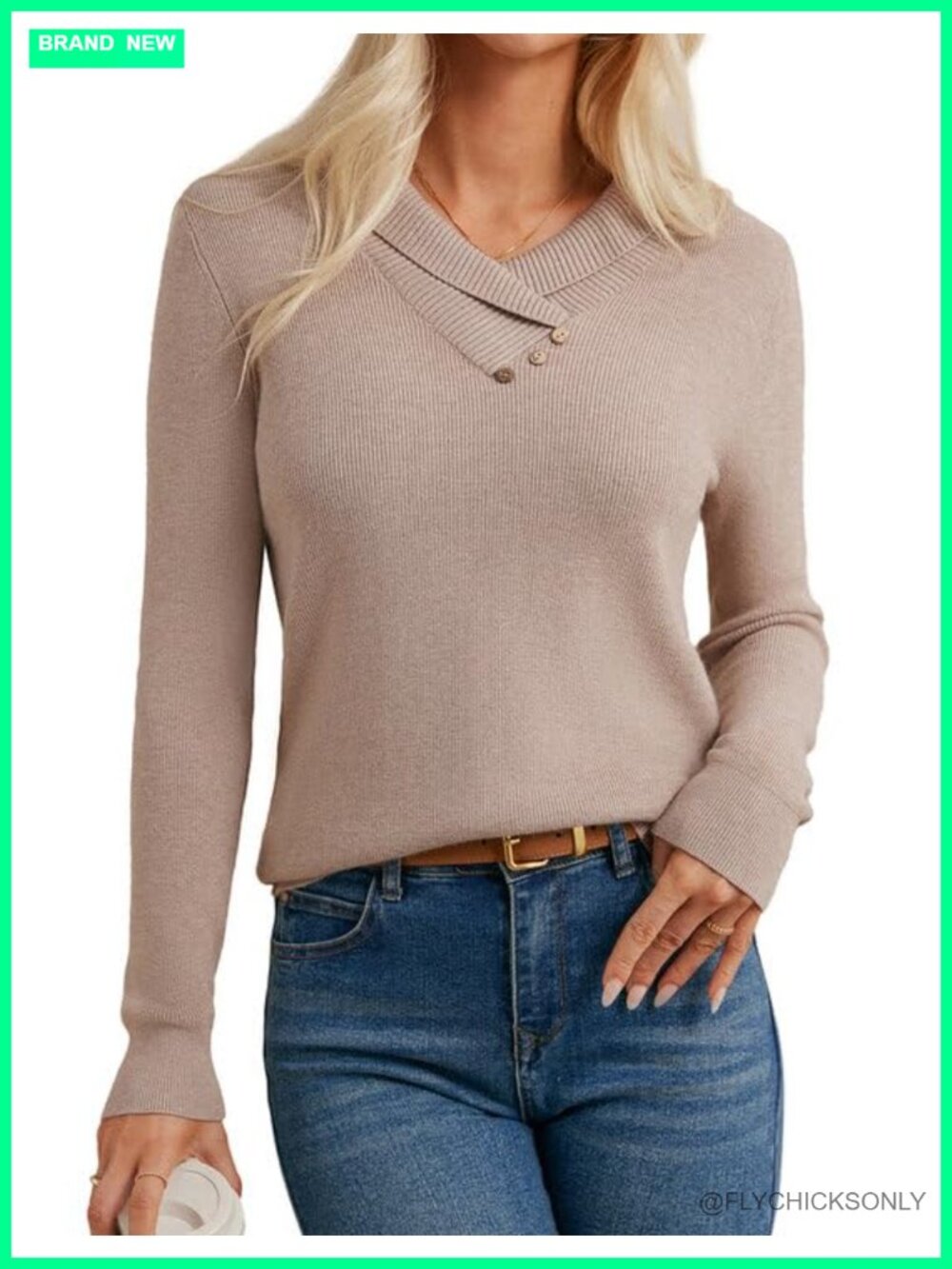 GRACE KARIN Women's Long Sleeve V Neck Collar Knit Pullover Sweater